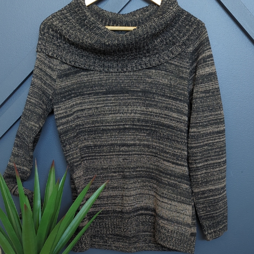 BOGO JEANNE PIERRE Black and Gray Cowl Neck Sweater, Size Medium